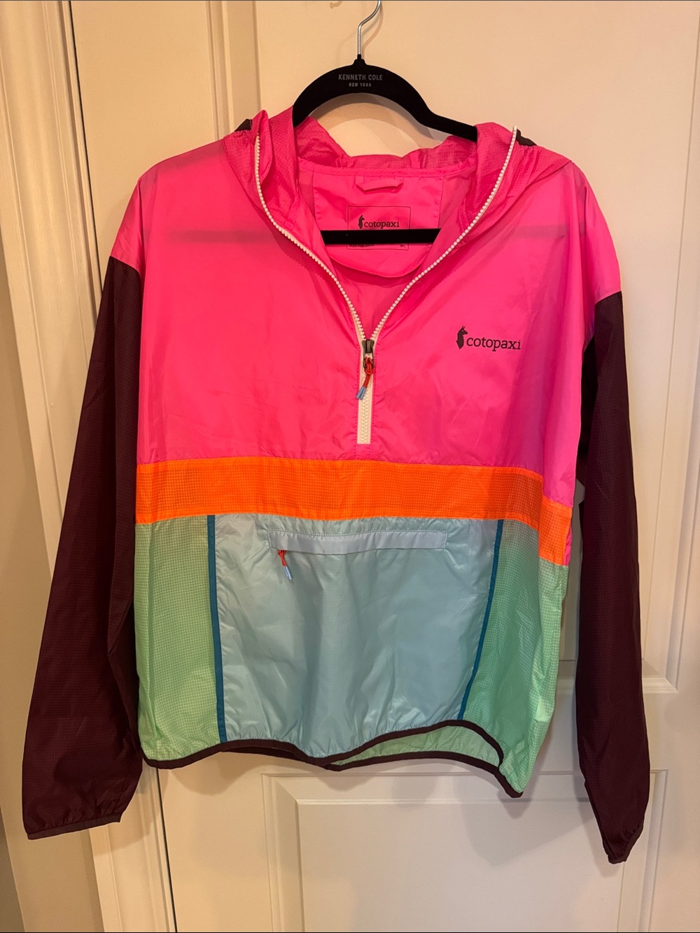 Cotopaxi Color-block Rain Pullover in Hot Pink, Orange, Aqua & Brown. Never worn